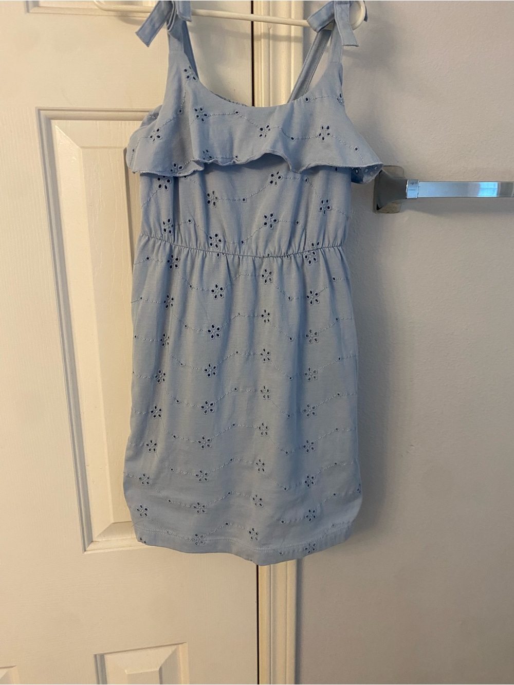 Light Blue Eyelet Tie-Shoulder Girls' Dress